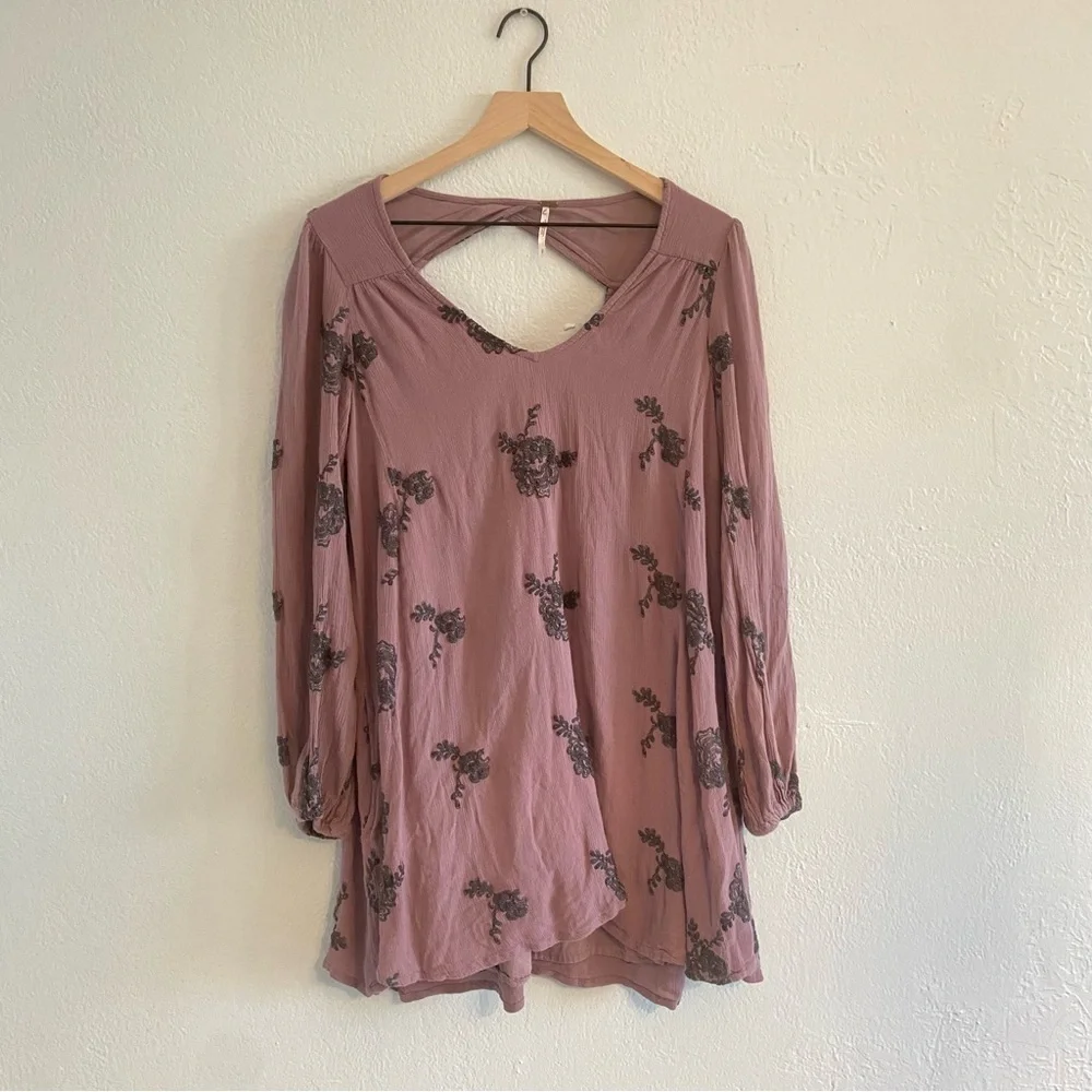 Free People Mauve Floral Mini Dress - Picture 1 of 6